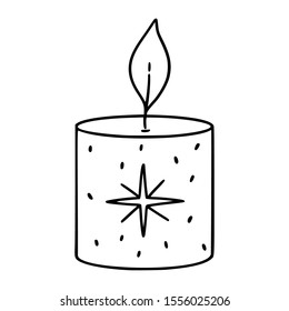 Graphic outline clip art doode illustration of a cute cozy relaxing candle with a beautiful smell aand aroma.