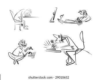 Graphic outline sketches of programmers behind work.