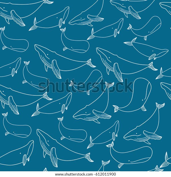 Graphic Outline Whales Seamless Pattern On Stock Vector (Royalty Free ...