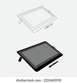 Graphic Pad Line Art, Graphic Tablet Line Art Vector