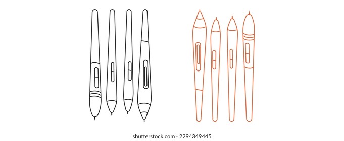 graphic pad with Pen tablet, stylus, drawing tool isolated outline sign. Digital devices and electronic gadgets concept. graphic pad element vector, Pen vector design , Drawing Tablet Vectors