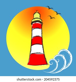 Graphic painted color vector lighthouse