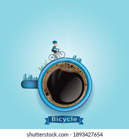 Graphic painting coffee mug with cyclist