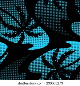 Graphic palm on the beach halftone seamless pattern .