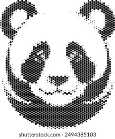 A graphic panda composed in shades of gray hex-stripes.