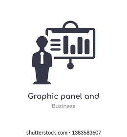 graphic panel and man outline icon. isolated line vector illustration from business collection. editable thin stroke graphic panel and man icon on white background