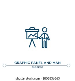 graphic panel and man vector line icon. Simple element illustration. graphic panel and man outline icon from business concept. Can be used for web and mobile
