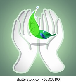 Graphic paper cut art style of  green environment in hand , ecology concept illustration