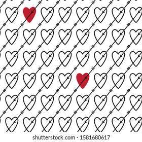 Graphic pattern, abstract hearts on a white background cross the lines - arrows