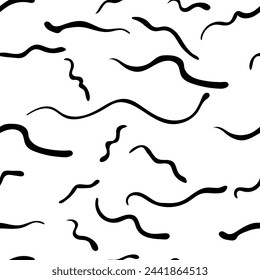 Graphic pattern background with ink doodles. Abstract monochrome black white shapes and spots. Modern vector template for brochure cover design. Hand drawing