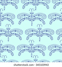 The graphic pattern of blue dragonflies 