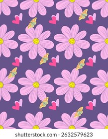 It is a graphic pattern design that combines flowers, butterflies and hearts, colorful styles to be used with art. Take it into a black ground or the surface of various materials.