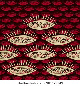 Graphic pattern of eye reflecting cosmos. Suitable for fabric, texture, wallpaper. Vector Illustration