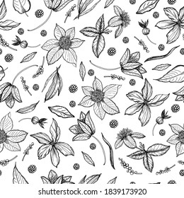 Graphic pattern with fancy flowers. Vector illustration. Manual graphics. Suitable for decorating various surfaces.