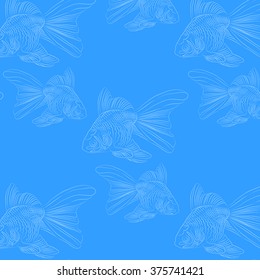 graphic pattern goldfish white pattern on a blue background seamless pattern