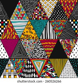 graphic pattern with hand-painted triangles, seamless texture, bright colors