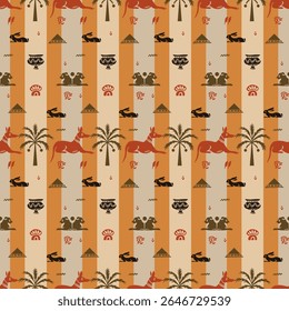 The graphic pattern is inspired by "Ancient Egypt" with a duplicate composition The characteristics of the image focus on using warm colors such as light brown, orange, gold and dark brown. Conveys th