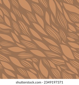 The graphic pattern of leaves and waves. Beige hand-drawn seamless vector pattern.