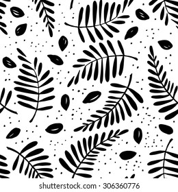 Graphic pattern with seeds and leaves. Endless texture. Seamless for fabric design, gift wrapping paper and printing and web projects.