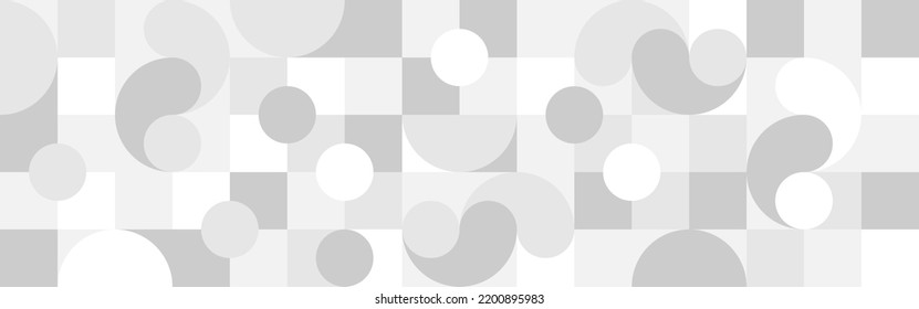 Graphic pattern of simple shapes in gray tones, abstract white mosaic. Trendy vector abstract geometric background with circles in Scandinavian retro style, seamless cover.