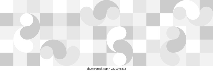 Graphic pattern of simple shapes in gray tones, abstract white mosaic. Trendy vector abstract geometric background with circles in Scandinavian retro style, seamless cover.