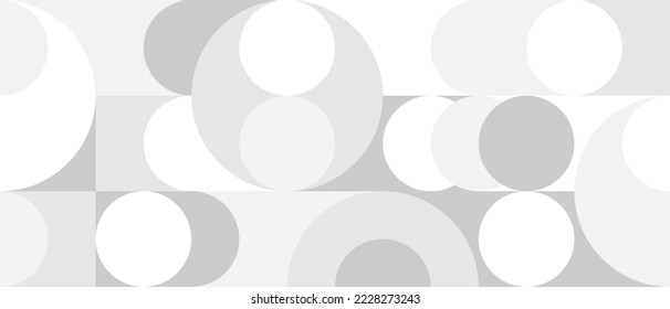 Graphic pattern of simple shapes in gray tones, abstract white mosaic. Trendy vector abstract geometric background with circles in Scandinavian retro style, seamless cover.