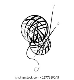 Graphic pattern of a skein of wool with knitting needles.