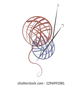 Graphic pattern of a skein of wool with knitting needles.