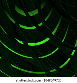 graphic pattern of spiral twisting stripes of different shapes and widths. Twisted background.