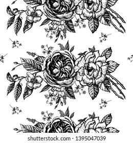 
Graphic pattern with vintage flowers.  Endless ornament for a variety of decorative surfaces. Vector illustration.