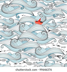 graphic pattern of the waves and the ships