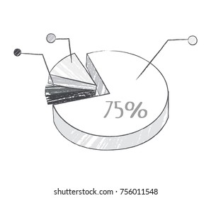 Graphic with percentage, realistic sketch of grey colors, representing data in visual form and explanation of its parts on vector illustration