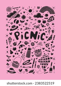 graphic picnic vector illustration on pink background