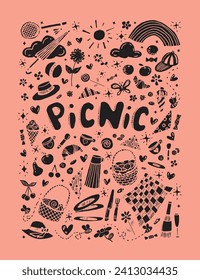 graphic picnic vector illustration on orange  background