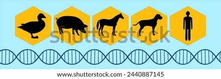 Graphic pictograms of animals - duck, pig, horse, dog and human