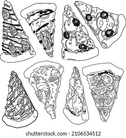 graphic pieces of pizza with different fillings