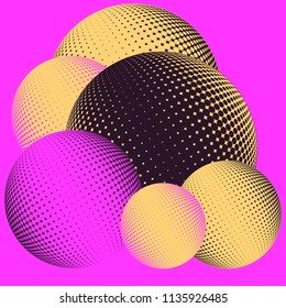 graphic pile of halftone spheres in pop pink and yellow
