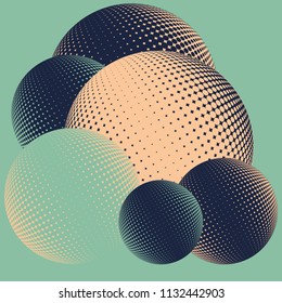 graphic pile of halftone spheres in retro green and ivory