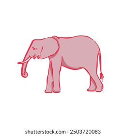 A graphic pink elephant illustration. A simple elephant side profile drawing in various pink tones.