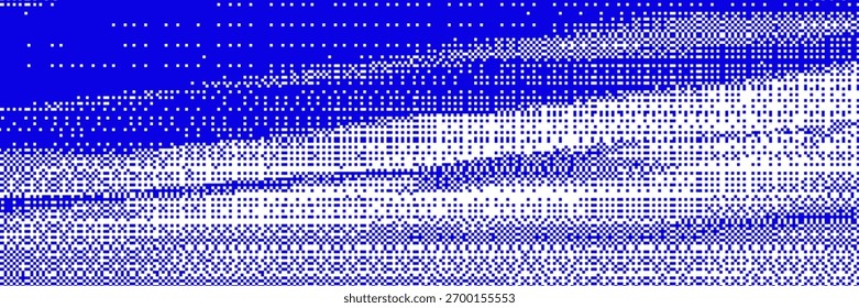 Graphic pixel backdrop. Blue pixelated and bitmap textured vector background. Retro 8bit technology software style.