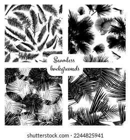 Graphic plant palm leaf tropic. Print black and white background style, exotic floral jungle. Trendy seamless vector pattern. Fashion vintage summer wallpaper Hawaiian backdrop.