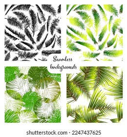 Graphic plant palm leaf tropic. Print green background style, exotic floral jungle. Trendy seamless vector pattern. Fashion vintage summer wallpaper Hawaiian backdrop.