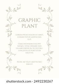 Graphic plants. Decorative frame. Graphic design page.