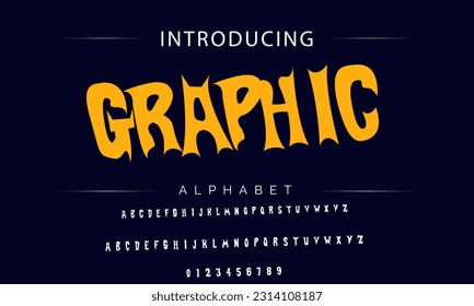 Graphic Playful style font design, childish alphabet letters and numbers vector illustration