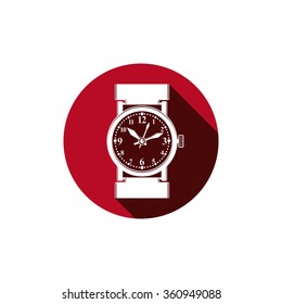 Graphic pocket watch illustration. Wristwatch with dial and an hour hand, for use as web element or interface button.