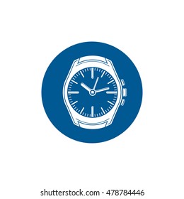 Graphic pocket watch illustration. Wristwatch with dial and an hour hand, for use as web element or interface button.