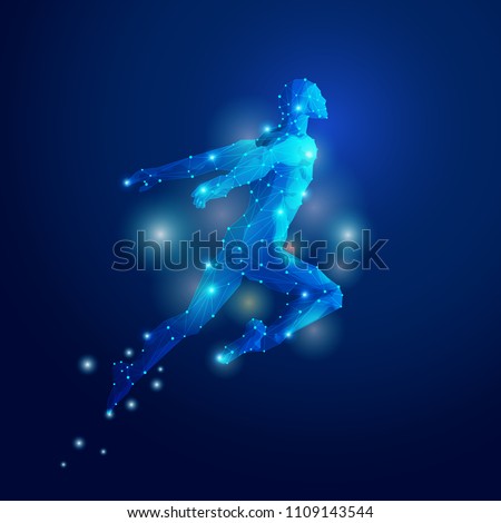 graphic of polygon man jumping with futuristic style