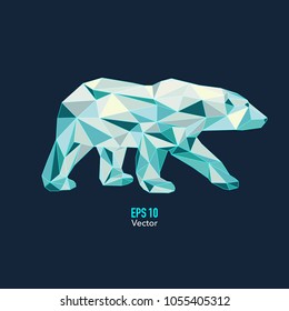 graphic of polygon polar bear walking, logo design about wildlife 