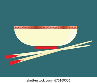 Graphic porcelain bowl and chopsticks