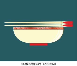 Graphic porcelain bowl and chopsticks